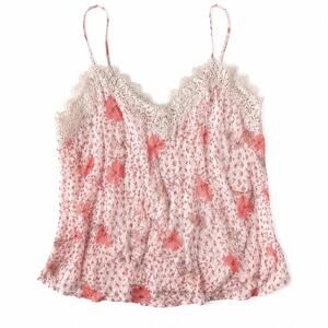Victoria’s Secret Pink Floral Lace Cami Tank Top Y2K Coquette Satin Slip Large